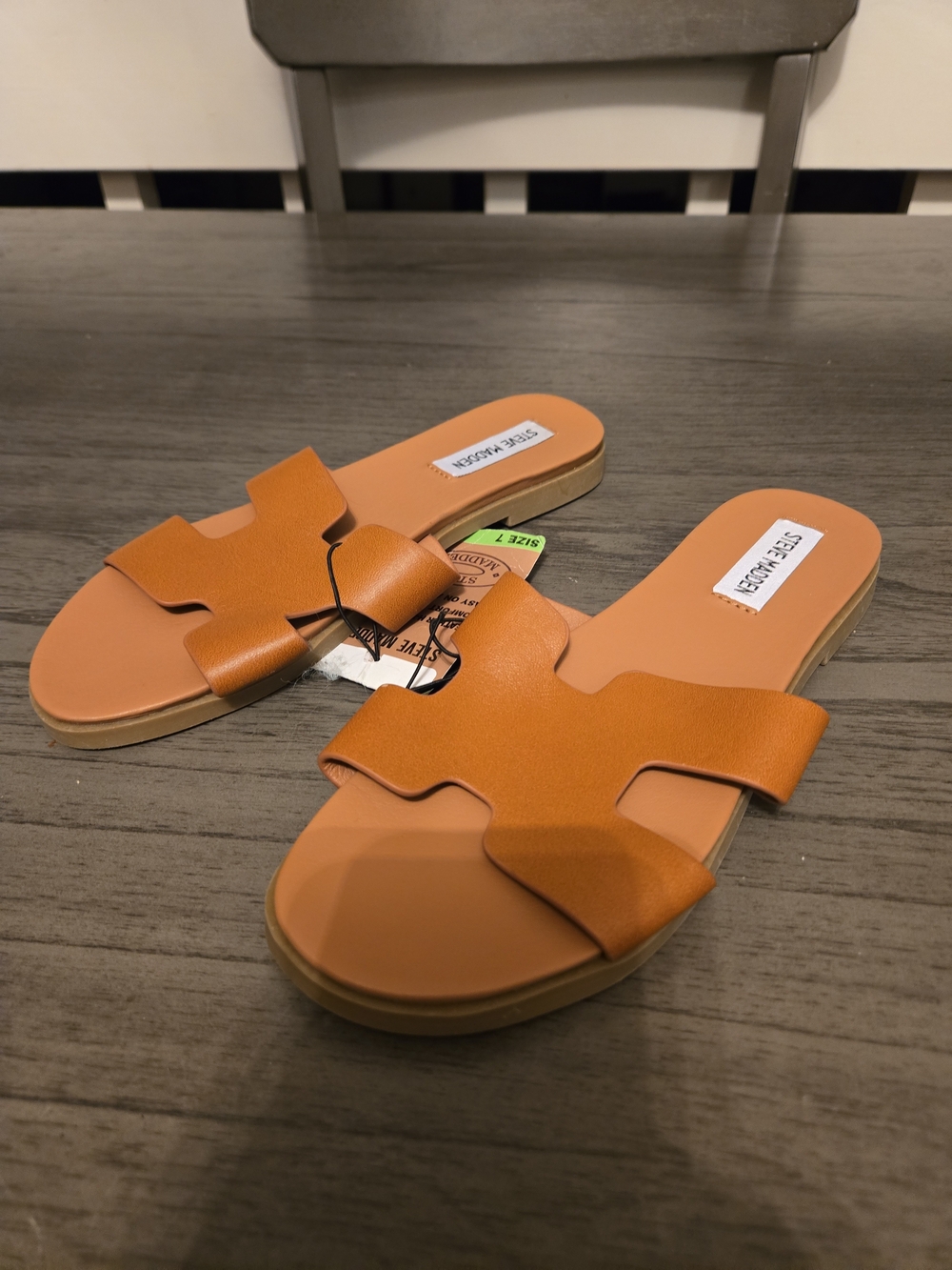 Steve Madden Orange-Tan Slide Sandals - Women's Slip-On